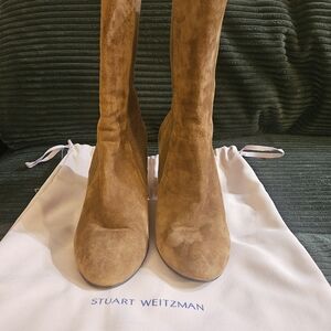 Stuart Weitzman Tall Suede Ankle Boots in Tan